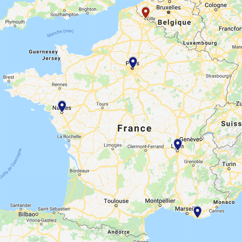 carte de france avec la liste des workshops plomb